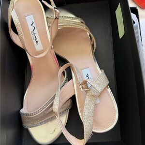 Nina Metallic Gold-Strap Open-Toe Sandals